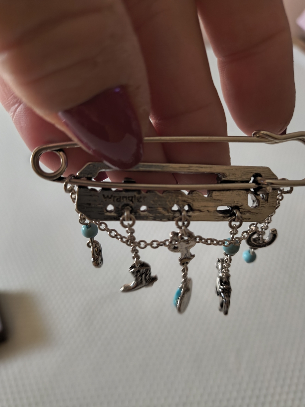 Wrangler Silver Western Charm Brooch with Turquoise Accents - Picture 5 of 6